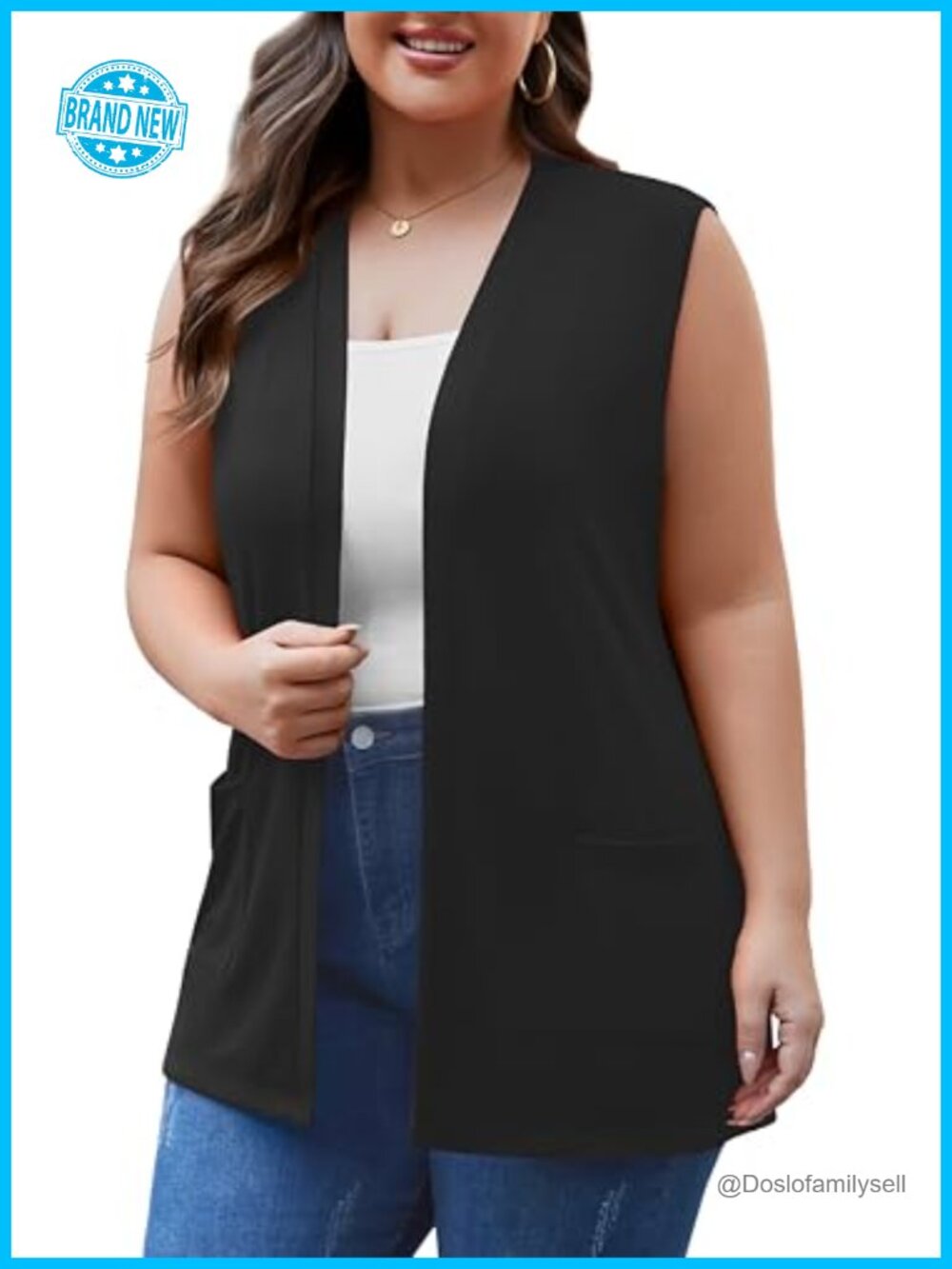 Plus Size Open Front Sleeveless Cardigan Sweater Vest with Pockets